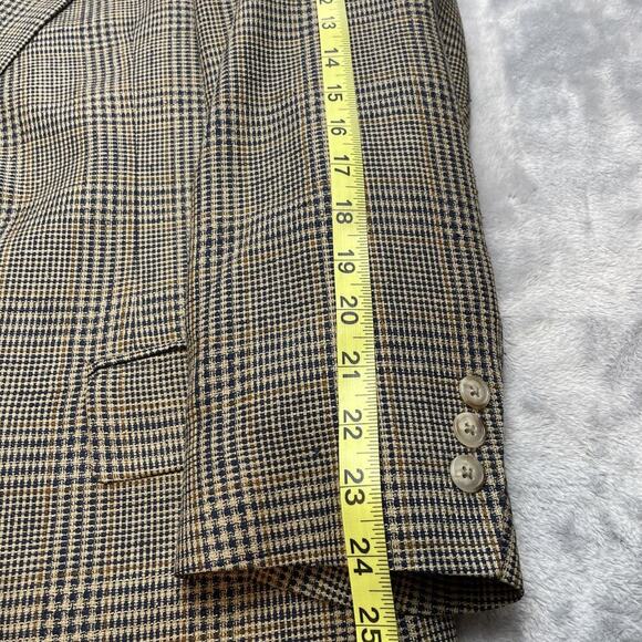 Allyn Saint George 100% Silk Blazer Jacket Mens 42R Tan Black Houndstooth Plaid - Picture 15 of 15
